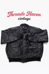 Vintage Black Leather Bomber Jacket – Classic Norm..