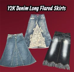 Y2K Denim Long Flared Skirts - (06/03)