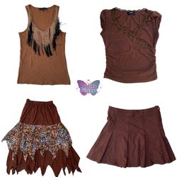 Y2K Earth Tone Vintage Mix Bundle – Brown Tops - M..