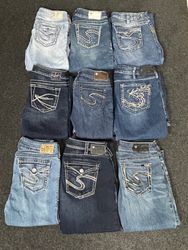 Y2K Embroidered Pocket Silver Jeans - [TS-0388]