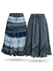(FV-952) Vintage Boho Fairycore Earth Tone Skirt M..