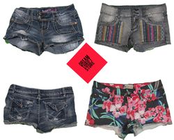 DESIGNER MICRO MINI SHORTS (BRANDS INCULOADED) ROX..