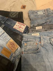 Baggy/flared carhartt, true religion, levis and no..