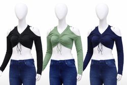 CR1414 Ruched Cut-Out Crop Top