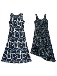 (FV-965) Vintage Navy Botanical Print Summer Dress