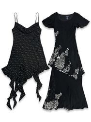 (FV-968) Y2K Black & White Aesthetic Floral  Print..