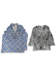 (FV-980) Vintage Grey Ruffle Sleeve Blouse