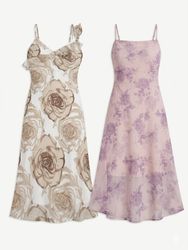 (FV-966) Vintage Brown Rose Print Y2K Summer dress