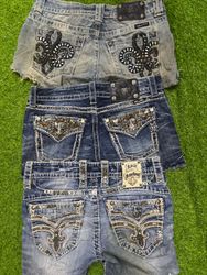 Miss mee true religion and rock revival shorts