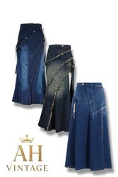 Y2K Denim Long Flared Skirts