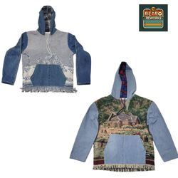 Upcycled Tapestry Denim Hoodie Jacket