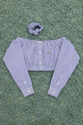 Upcycle Ralph Lauren Crop Top Blouse With Long Sle..