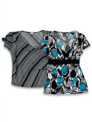 (FV-1005) Y2K Aqua Blue Abstract Print Tops Drop