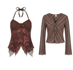 (FV-1006) Y2K Monochrome Abstract Mesh Tops Bundle