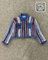 Upcycled Crochet Panel Denim Jacket