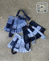 Upcycled Denim Strap Mini Skirt