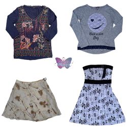 Y2k Chic Bundle – Floral Top, Graphic Tee, Skirt &..
