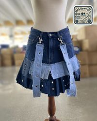 Upcycled Denim Strap Mini Skirt