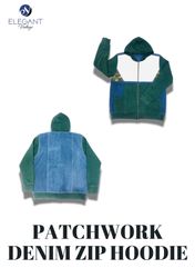 Upcycled Patchwork Denim Zip Hoodie - EVR0228