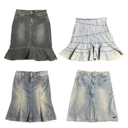 Y2K Grunge Girl Denim Midi Skirt (TVL-387)
