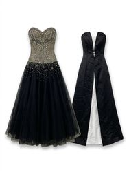 (FV-1018) Black Strapless Embellished Tulle Gown –..