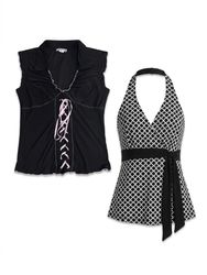 (FV-1027) Vintage Floral Monochrome Retro Tops