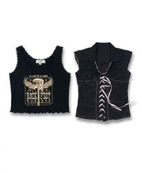 (FV-1027) Vintage Floral Monochrome Retro Tops