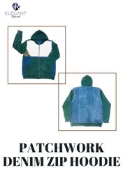 UPCYCLED Patchwork Denim Zip Hoodie - EVR0228