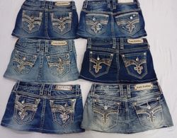 Gonne Mini in Denim Rock Revival Upcycled CR7093