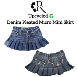 Upcycled Y2K Denim Pleated Micro Mini Sk..