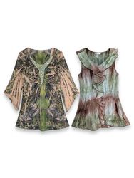 (FV-1034) Brown Green Tie Dye Top – Y2K Retro Stre..