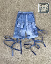 Upcycled Denim Cargo Shorts with Extended Straps