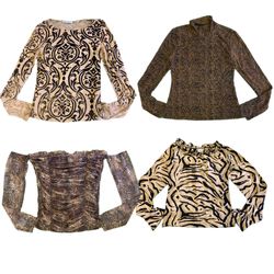 Y2K Animal Printed Full Sleeve Mesh Tops Rw-17034