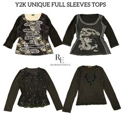 Y2K Gothic Vibe Printed Long Sleeve Tops RE-2971