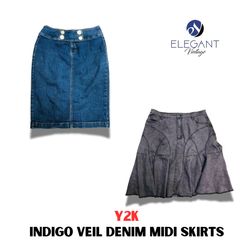 Y2K Indigo Veil Denim Midi Skirts - EV1107