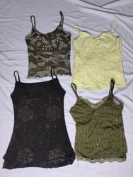 Y2K Camisole Tops, Often Styled With Lace, Sequins..