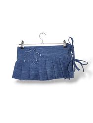 UPCYCLED DENIM MINI PLEATED BELT SKIRT