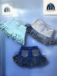 Upcycled fringe denim skirts