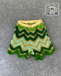 Upcycled Chevron Fringe Knit Shorts