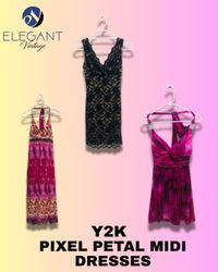 Y2K Pixel Petal Midi Dresses - EV1249