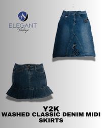 Y2K Washed Class Denim Midi Skirts - EV1278
