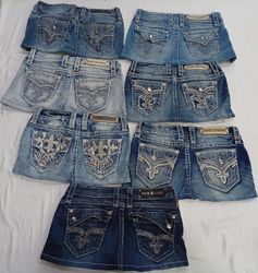 CR7246 Upcycled Rock Revival Mini Denim Skirts