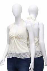 CR1459 Ivory Lace Twist Halter Top