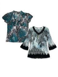 (FV-1113) Boho Chic Blue Printed Tops Bundle | Vin..