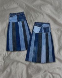 Upcycled Denim Linear Midi Skirt