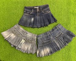 Upcycled Y2K Denim Pleated Mini Skirts