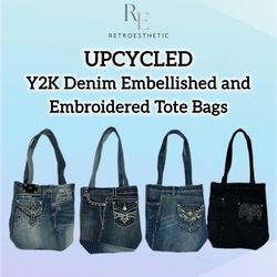 Upcycled Y2K Denim Tote Bags (Embellished & Embroi..