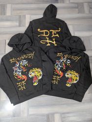 Ed Hardy Charcoal Grey Men's Pullover Hoodies 'Tig..