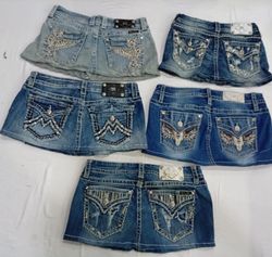 CR7385 Upcycled Miss Me Mini Denim Skirts