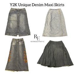 Y2K Unique Denim Maxi Skirts RE-3025